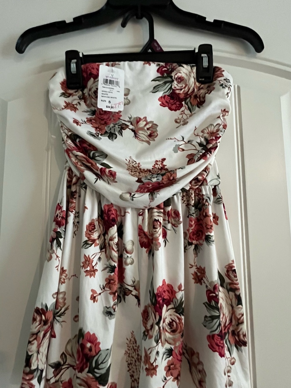 Windsor Cream Maxi Skirt with Red Rose Print